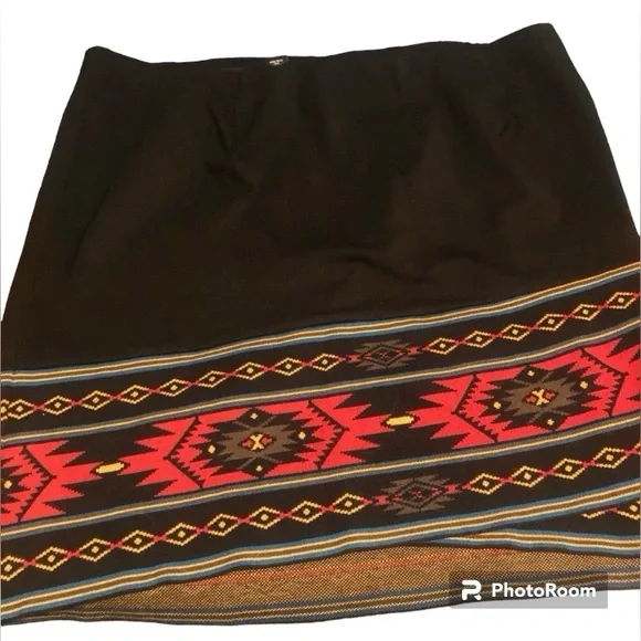 NWOT Midnight Velvet Stretchy Black Skirt Faux Wrap w/Tribal Aztec Weste… - Picture 3 of 6